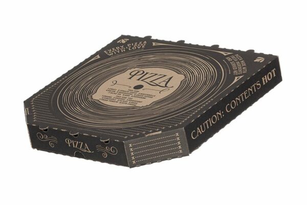 Χάρτινα Κουτιά Πίτσας Kraft FSC® σχέδιο "Δίσκος Βινυλίου" 40 x 40 x 4,2 cm. | TESSERA Bio Products®