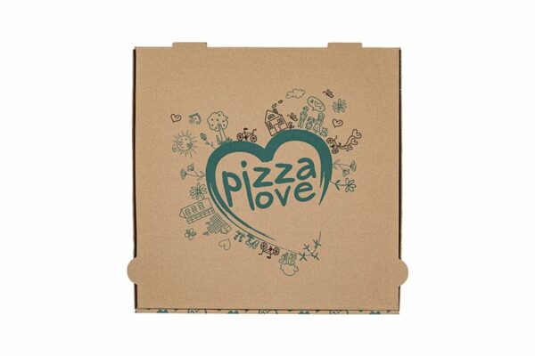 Χάρτινα Κουτιά Πίτσας Kraft FSC® με Σχέδιο "Pizza Love'' 40x40x4,2 cm. | TESSERA Bio Products®