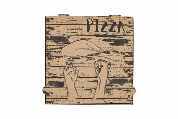 Χάρτινα Κουτιά Πίτσας Kraft FSC® με Σχέδιο "Pizza Hands'' 40x40x4,2 cm. | TESSERA Bio Products®