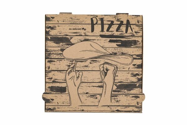 Χάρτινα Κουτιά Πίτσας Kraft FSC® με Σχέδιο ''Pizza Hands'' 42x42x4cm. | TESSERA Bio Products®