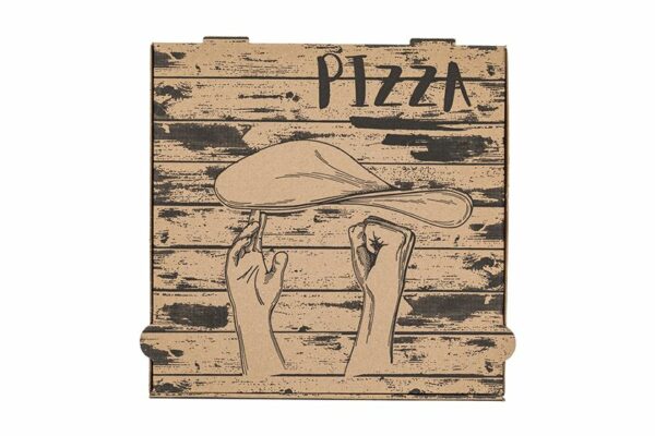 Χάρτινα Κουτιά Πίτσας Kraft FSC® με Σχέδιο "Pizza Hands" 44x44x4,2cm. | TESSERA Bio Products®