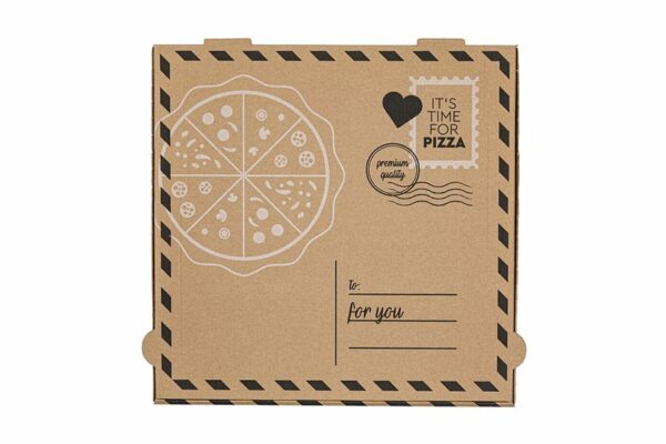 Kraft Paper Pizza Boxes Letter Design FSC® 44x44x4,2cm. | TESSERA Bio Products®
