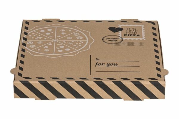Kraft Paper Pizza Boxes Letter Design FSC® 44x44x4,2cm. | TESSERA Bio Products®