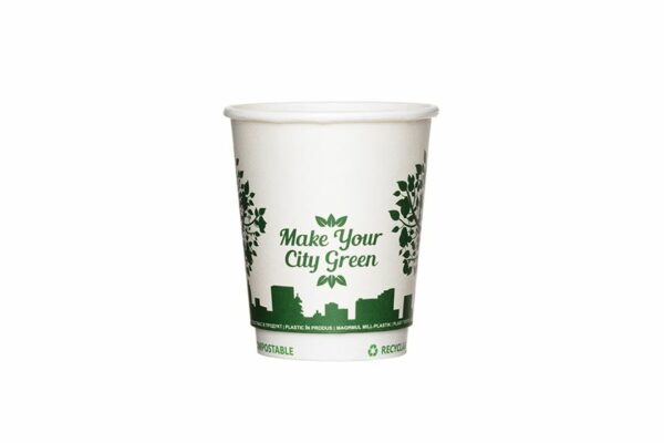 Double Wall Waterbased Paper Cup Ripple Green City Design 8oz. | TESSERA Bio Products®