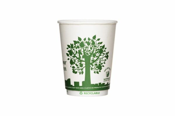 Double Wall Waterbased Paper Cups Ripple Green City Design 12oz. | TESSERA Bio Products®