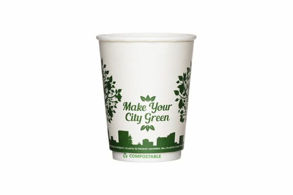 Double Wall Waterbased Paper Cups Ripple Green City Design 12oz. | TESSERA Bio Products®