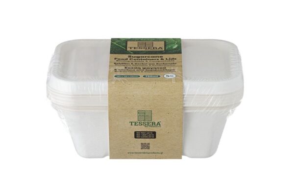 Σκεύη Φαγητού Μ/W Ζαχαροκάλαμο Παραλ/μα 750 ml. και Καπάκια ΣΕΤ (5 τεμάχια) | TESSERA Bio Products®