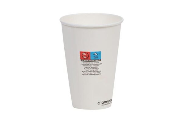 Single Wall Waterbased Paper Cups White Colour 16oz | TESSERA Bio Products®